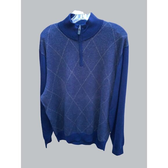 JOS.A.BANK MENS SIGNATURE COLLECTION MERINO WOOL BLUE ARGYLE PULLOVER SWEATER XL - Picture 3 of 8